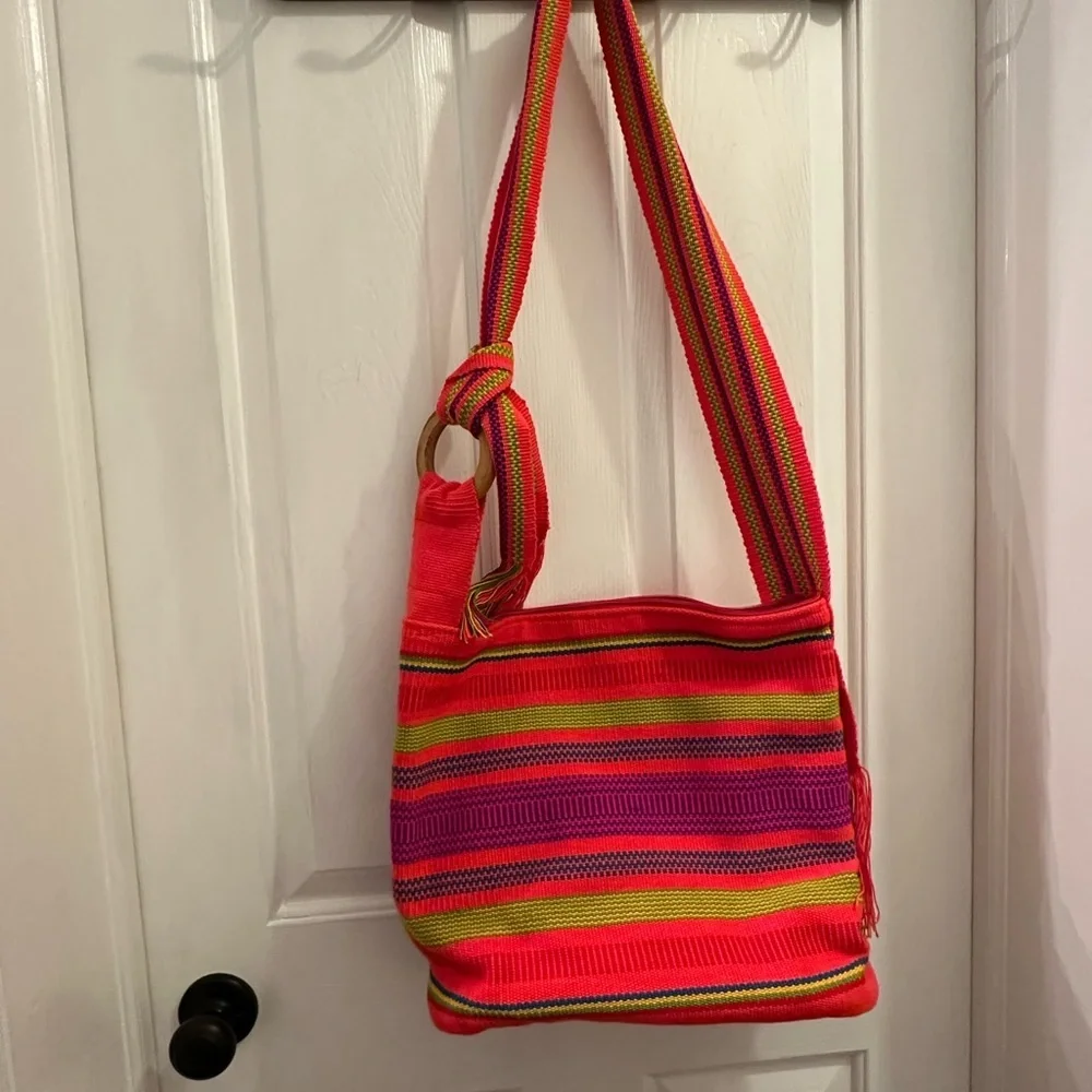 Red and Green Floral Embroidered Hobo Bag